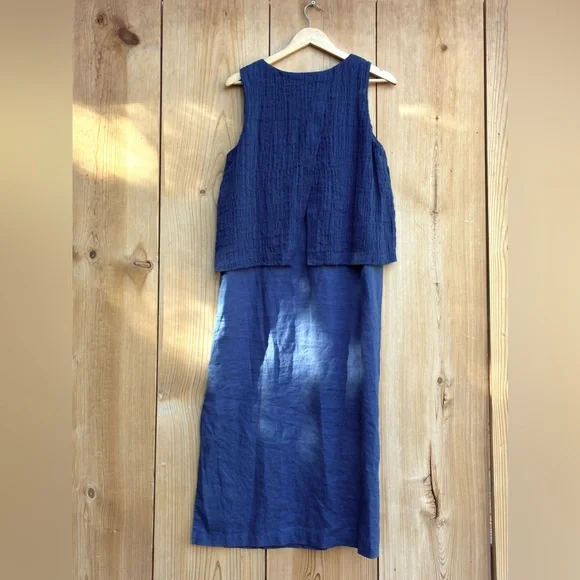 J. Jill Pure Jill Linen Blue Long Sleeveless Dress Sz Medium - Picture 4 of 4